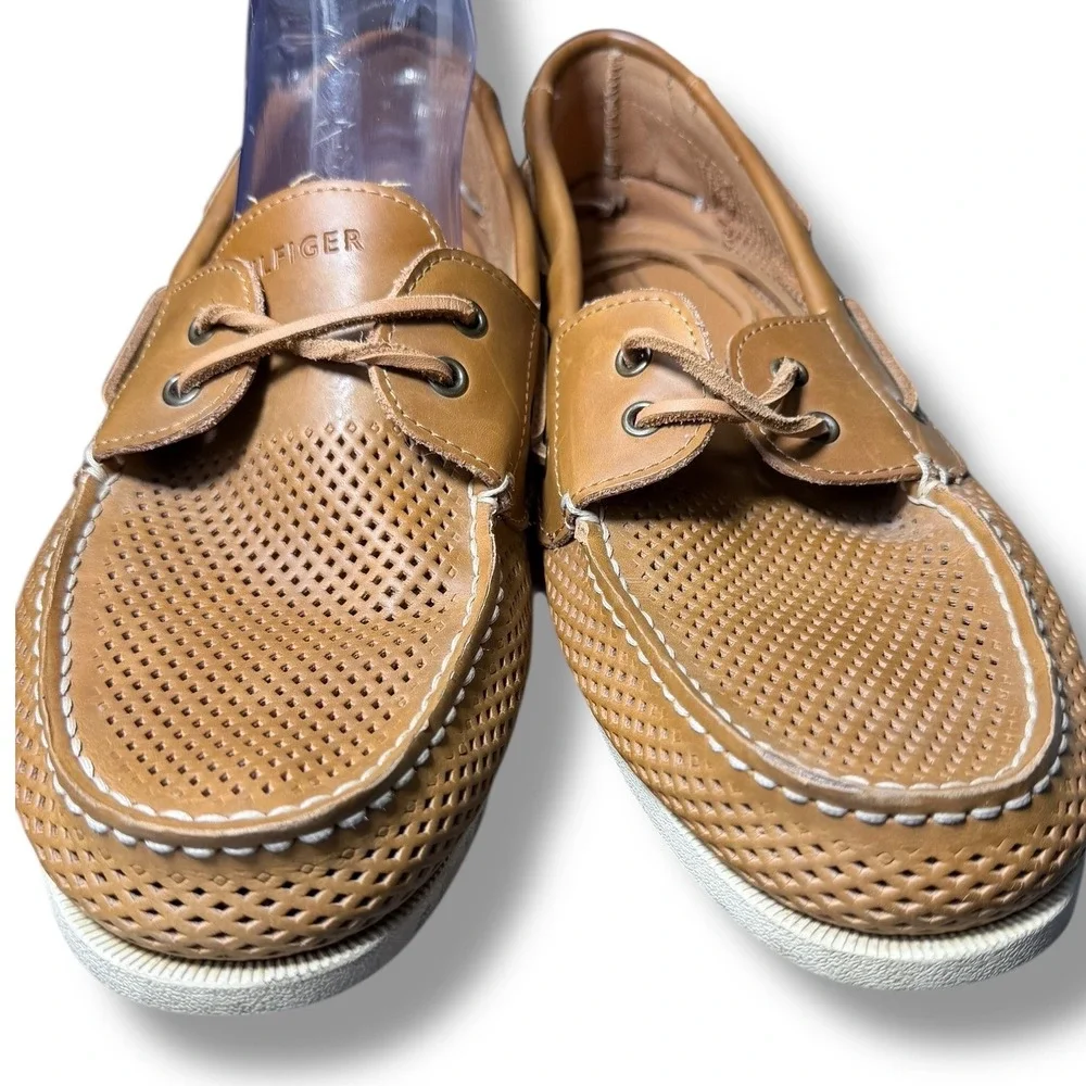 Tommy Hilfiger Mens Leather Perforated Boat Shoes Tan Size 13 BOWMAN